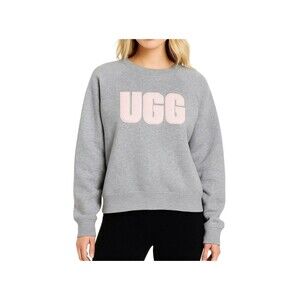UGG Madeline Fuzzy Logo Crewneck Sweatshirt Pink & Gray Size Medium Cozy